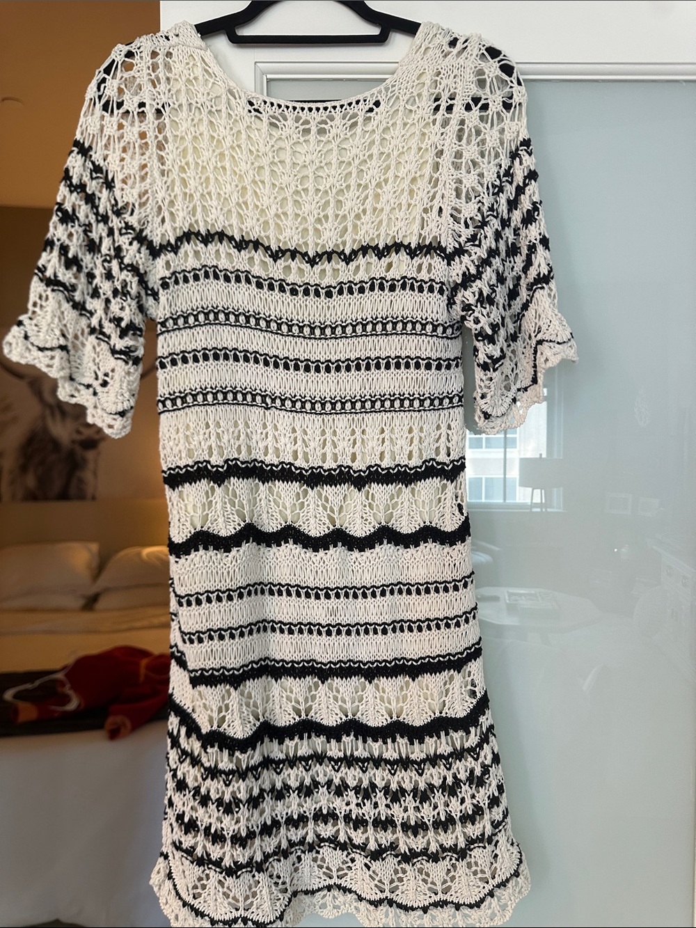 Zara Black and Cream Crochet Knit Dress